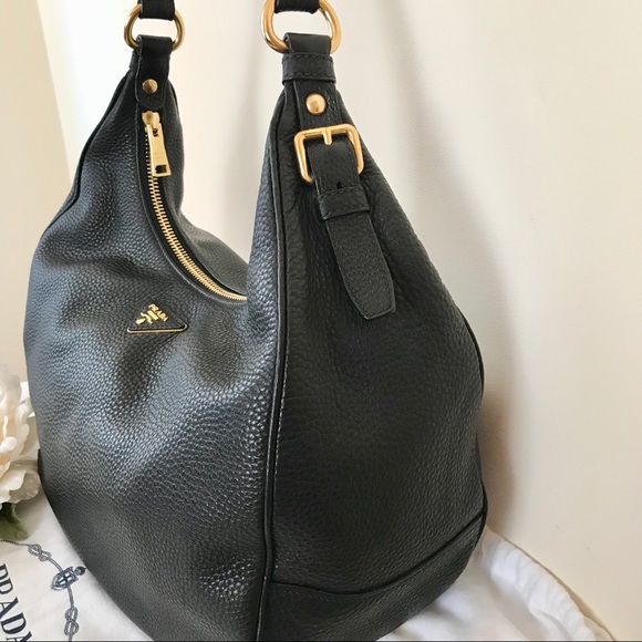 PRADA Black Leather Vitello Daino Large Hobo Bag - Picture 6 of 9
